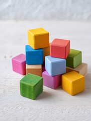 Fototapeta premium Collection of various shaped wooden blocks on white background