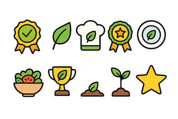 Eco-friendly, nature outline icon set. Green lifestyle, plant growth, award icons