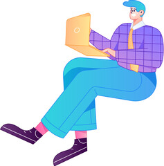 Vector flat gradient illustration of a person working on a computer while working remotely.
