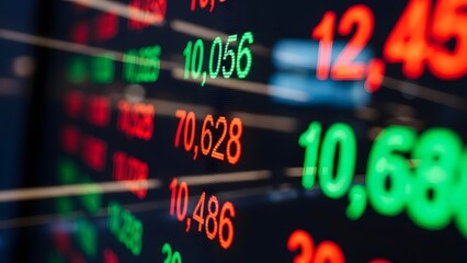 Close-up of stock ticker numbers in motion blur, storytelling of volatility