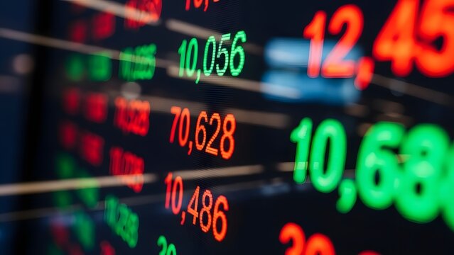 Close-up of stock ticker numbers in motion blur, storytelling of volatility