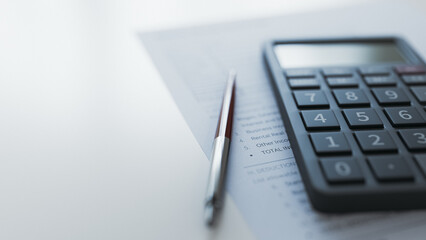 Tax Return Form Calculator And Pen Finance Copy Space. 3d rendering