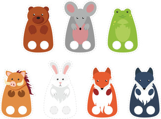 Set of cute animal stickers. Vector illustration in a flat style.