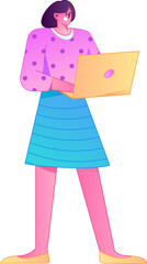 Vector flat gradient illustration of a person working on a computer while working remotely.
