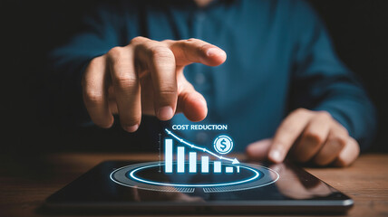 Cost reduction graph on a tablet with a hand interacting