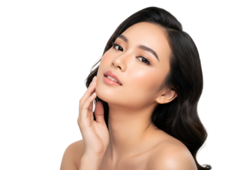 Beautiful young asian woman with clean fresh skin on transparent background