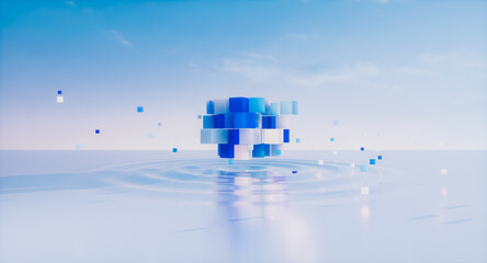 Digital Business Solution with AI and Data Infrastructure concept. 3d rendering