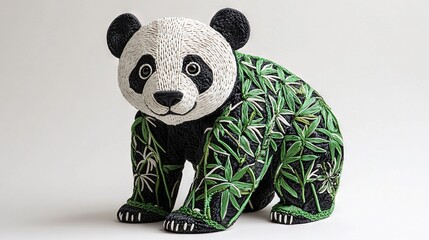 Panda Bear Model Crafted from Green Recycled Plastic Components