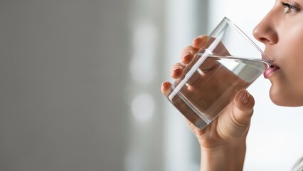 Fototapeta premium Close-up of person drinking water from glass