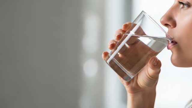 Close-up of person drinking water from glass