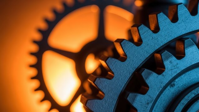 Industrial gears working together in warm light