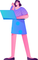 Vector flat gradient illustration of a person working on a computer while working remotely.
