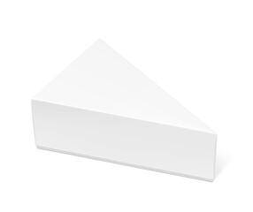 Triangle box packaging mockup for take away food. Vector illustration isolated on white background. Front view. Can be use for template your design, presentation, promo, ad. EPS10.