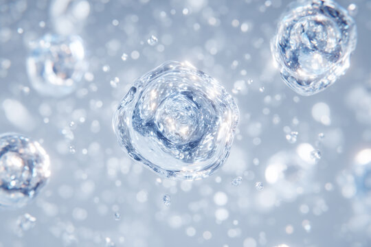 透明な水分美容成分分子イメージ｜ヒアルロン酸・NMF・高保湿スキンケア・うるおい・先端美容科学｜Transparent hydrating beauty ingredient molecule｜Hyaluronic acid, NMF, deep hydration skincare, moisture, advanced cosmetic science