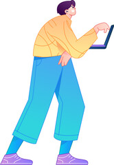 Vector flat gradient illustration of a person working on a computer while working remotely.
