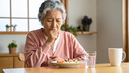 食事中にせき込む高齢女性/誤嚥性肺炎4