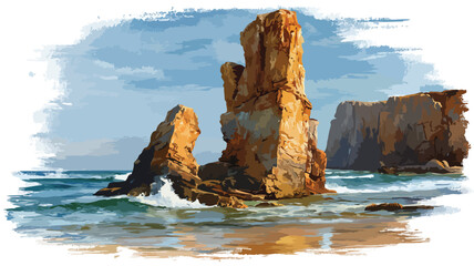 Majestic Rock Formation Sea Painting Ocean View Nature Landscape Artwork