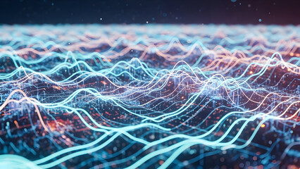 Vibrant digital waves and data streams in futuristic technology landscape