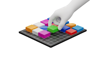 Hand Placing Green Block on Puzzle Board