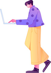 Vector flat gradient illustration of a person working on a computer while working remotely.
