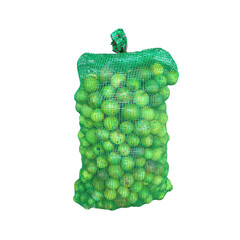 The green mesh bag contains fruit inside.