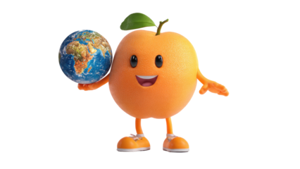 Orange Character Holding Earth Globe