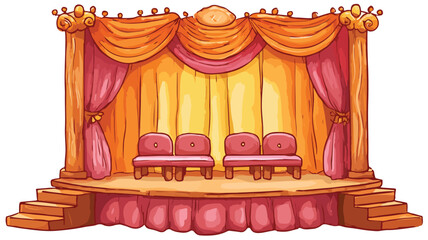 Vibrant Cartoon Stage with Curtains and Seats Vector Illustration