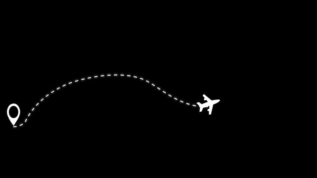 Two location point travel plane animation. Travel and vacation concept with alpha channel 4K video