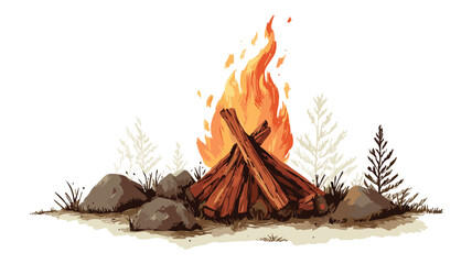 Cozy Minimalist Campfire Illustration Vector Art
