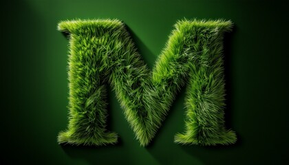 green grassy letter m covered in natural grass texture