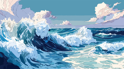Serene Seascape with Waves Crashing on Shore - Vector Illustration