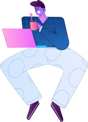 Vector flat gradient illustration of a person working on a computer while working remotely.
