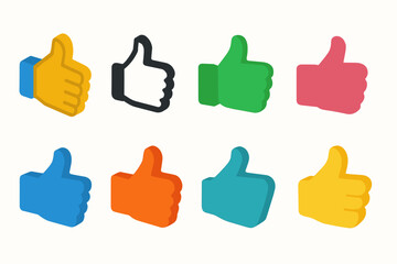 Thumbs up 3d icon set. Like, approval, social media icons collection in 3d style