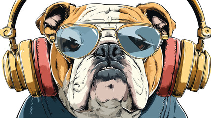 Groovy Bulldog DJ: A Cute Vector Illustration with Musical Vibe
