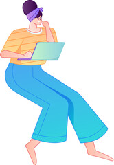 Vector flat gradient illustration of a person working on a computer while working remotely.
