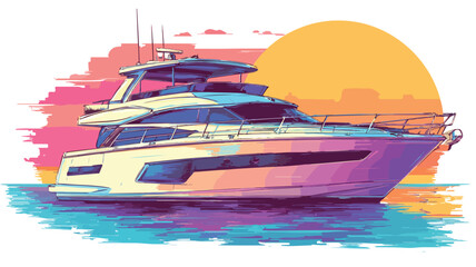 Vibrant Luxury Yacht at Sunset - Colorful Illustration for Design Projects
