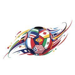  poster inspired by this reference Vector-style illustration featuring a stylized soccer ball as the main element. Use the colors of all 2026  © osama