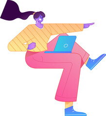 Vector flat gradient illustration of a person working on a computer while working remotely.
