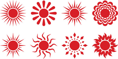Sun Icon Set Red Solar Symbols Radiant Sunshine Collection