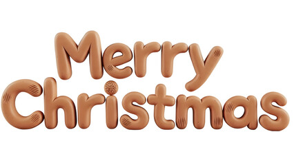 A 3D rendering of the words 'Merry Christmas' in a brown, puffy, gingerbread-like font on a white background.