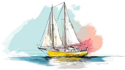Sailboat on White Background Vector with Outline Isolated