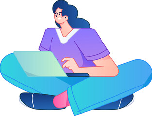 Vector flat gradient illustration of a person working on a computer while working remotely.
