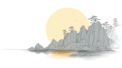 Tranquil Minimalist Cliff Landscape Vector Illustration