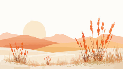 Tranquil Minimalist Grassland Landscape Vector Illustration