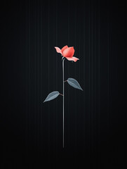A stylized rose with simple petals and geometric leaves on a dark minimalist background, representing purity, clarity, and elegant simplicity.