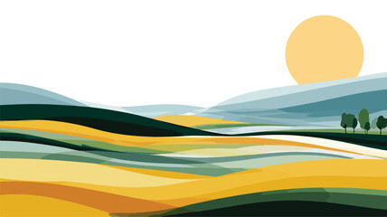 Tranquil Minimalist Grasslands Landscape Vector Illustration