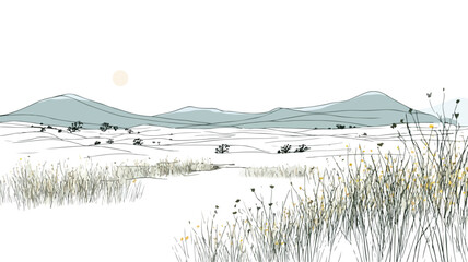 Tranquil Minimalist Grasslands Landscape Vector Illustration