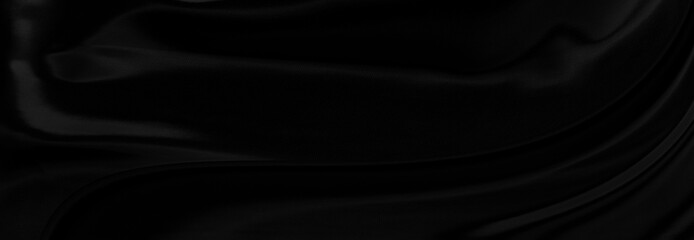 Obraz premium Black gray satin dark fabric texture luxurious shiny that is abstract silk cloth panorama background with patterns soft waves blur beautiful.
