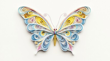 Colorful Butterfly Paper Craft Mosaic Art on White