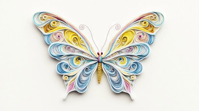 Colorful Butterfly Paper Craft Mosaic Art on White